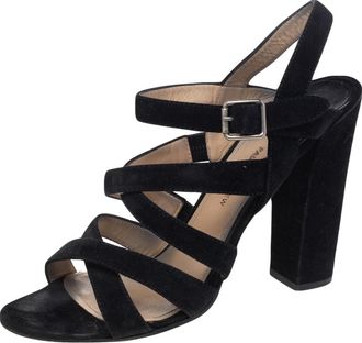 PAUL ANDREW Black Suede Ankle Strap Block Heel Sandals