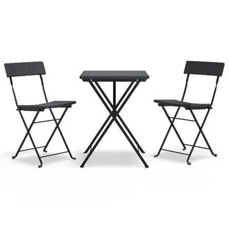 Berkfield Home 3 Piece Folding Bistro Set Black Poly Rattan
