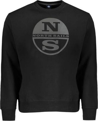 North Sails Zwarte Katoenen Sweatshirt- Ronde Hals- Logo Print - Heren - Sweatshirts - Zwart - S - Katoen - Hoodies & sweatvesten