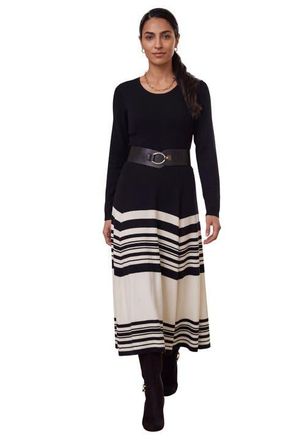 Jessica London Fit And Flare Sweater Dress in Black Ivory at Nordstrom, Size 24