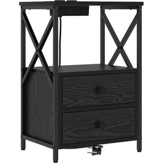 vidaXL Cabinete de Noche con Estación de Carga con cajón Roble negro vidaXL