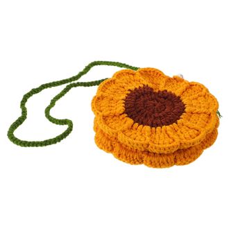 Yarnow Handmade Yellow Sunflower Crochet Crossbody Bag Knitted Purse for Women Floral Mobile Phone Holder Suitable for Daily Use, Shopping and Travel