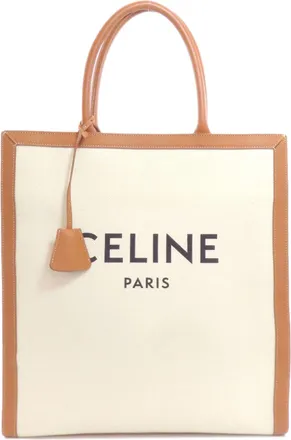 Celine Brown White Canvas Tote Bag (Pre-Owned)