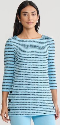 Ming Wang Horizontal Stripe Soft Knit Tunic in Serene/black at Nordstrom, Size X-Small