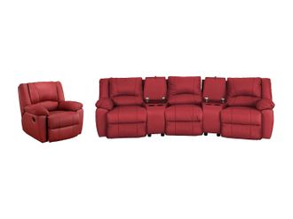 Vente-Unique Sof&aacute; relax 3+1 plazas de piel AROMA - Rojo
