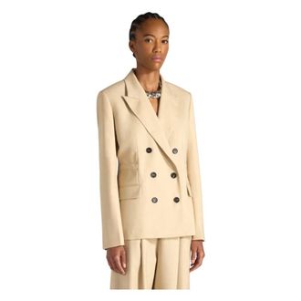 Liviana Conti Blazers, female, Beige, Size: XL Double-breasted Wool Gabardine Blazer