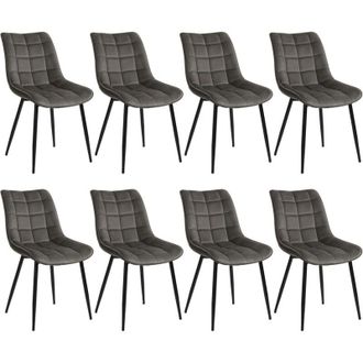 Woltu Set di 8 Sedie da Pranzo in Velluto Grigio Scuro