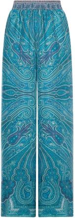 Pierre-Louis Mascia Tetris Paisley Elastische Palazzo Broek - Dames - Wijde Broeken - Blauw - M - Broeken