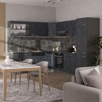 Vicco Cocina Esquinera R-line, Hormig&oacute;n Negro/antracita, 227 X 287 Cm Et Antracita