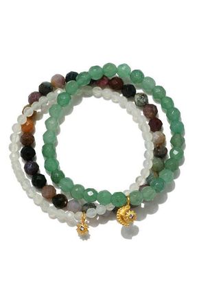 Satya Jewelry Manifest Peace Gemstone Bracelet Set in Green at Nordstrom