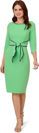 Adrianna Papell Tipped Crepe Tie Dress Womens Dress Wild Apple/Navy : 14, Elastane/Polyester