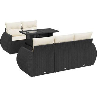 vidaXL Set De Sof&aacute;s De Jard&iacute;n 6 Piezas Y Cojines Rat&aacute;n Sint&eacute;tico Negro Vidaxl
