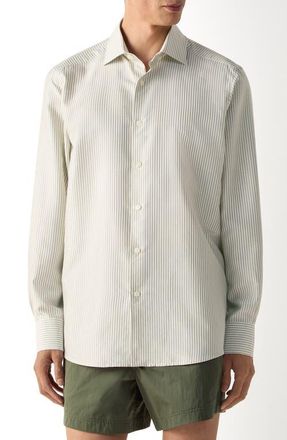Ermenegildo Zegna Silk Shirt in Pine Green/White at Nordstrom, Size X-Large