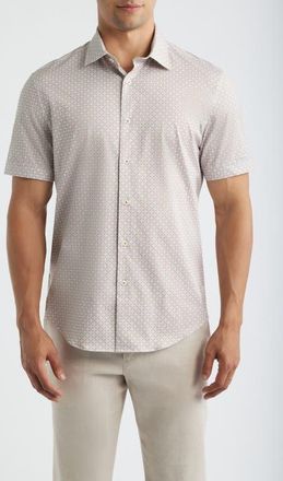 Bugatchi Miles OoohCotton Geo Print Short Sleeve Button-Up Shirt in Sienna at Nordstrom, Size Xxx-Large