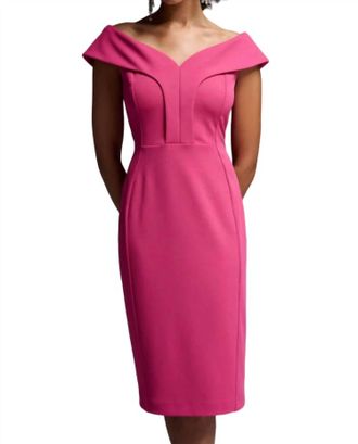 Joseph Ribkoff Off-Shoulder Shift Dress In Hibiscus Pink