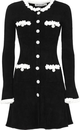 Self Portrait Ribbed Chenille Midi Dress With Floral Accents And Jewel Buttons