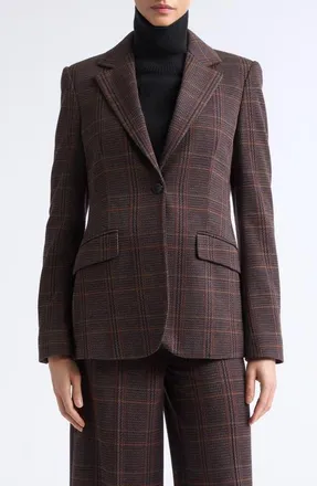 Max Mara Abate Plaid Virgin Wool Blend Jacket in Brown Bordeaux at Nordstrom, Size 10