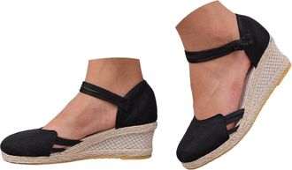 Generic Womens Closed Toe Wedge Sandals, Comfortable Pointed Toe Buckle Ankle Strap Wedges Heels Pumps Cork Espadrille Casual & Dressy Summer Shoes Black