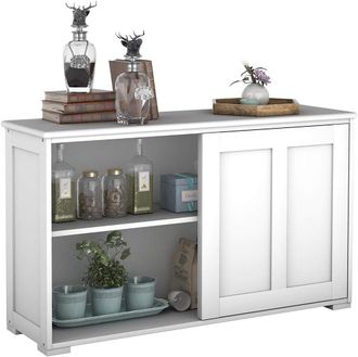 Costway Costway - Aparador Buffet Con Puertas Correderas Armario Almacenaje Multiusos Estanter&iacute;a De Madera Para Cocina Comedor Beige