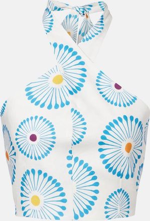 Cala de la Cruz Ivy floral halterneck linen crop top