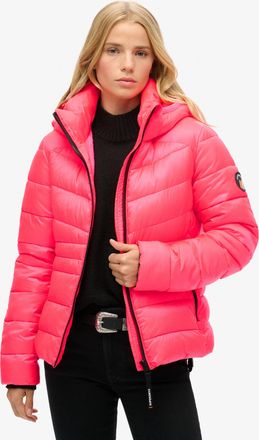 Superdry Steppjacke SUPERDRY HOODED FUJI QUILT PADDED JKT, Damen, Gr. L, pink (hyper fire pink), Web, Obermaterial: 100% Polyester, unifarben, slim fit, Jacken