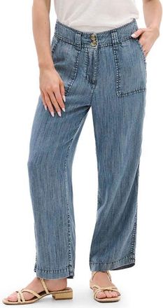 Hatley Acid Wash Crop Wide Leg Chambray Pants in Blue Acid Rinse at Nordstrom, Size 10