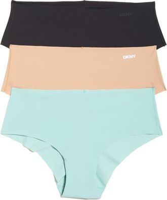 DKNY Litewear Cut Anywhere Assorted 3-Pack Hipster Briefs in Black/glow/aquifer at Nordstrom, Size X-Large