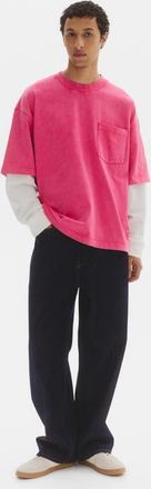 H&M Oversized layered cotton shirt in Bright Pink/color Block at Nordstrom, Size Xx-Large