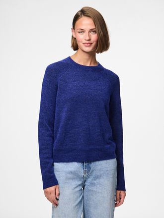 Pieces Strickpullover PIECES PCJULIANA LS O-NECK KNIT NOOS BC, Damen, Gr. XS, blau (bluing), Strick, Obermaterial: 82% Polyester, 15% Polyacryl, 3% Elasthan,