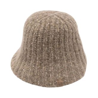 Brunello Cucinelli Sequin-Embellished Ribbed-Knit Bucket Hat - Dames - Accessoires - Beige - Maat: S Kasjmier