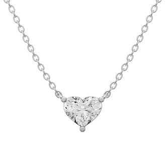 Diamond2Deal 14K White Gold 0.25 Ct Lab Grown Floating Heart Shape Diamond Solitaire Pendant Necklace