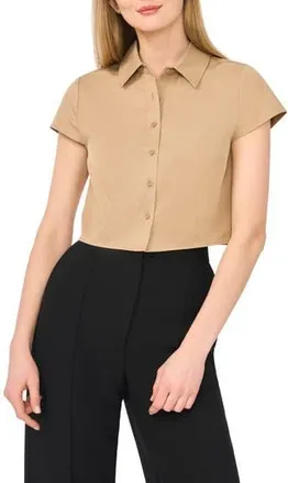 Ted Baker Cap Sleeve Button-Up Shirt in Almond Latte at Nordstrom Rack, Size 12