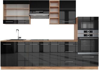 Vicco Mueble De Cocina Fame-line, Antracita Brillo Intenso/roble Dorado El&eacute;ctrico, 280 Cm, Et Roble