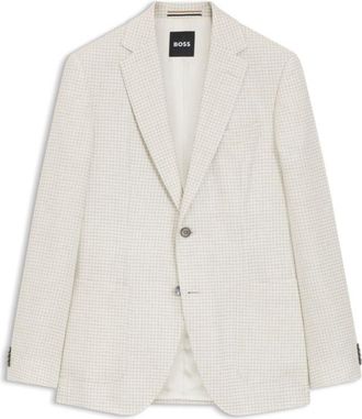 BOSS Slim-fit blazer in checked linen, cotton and silk