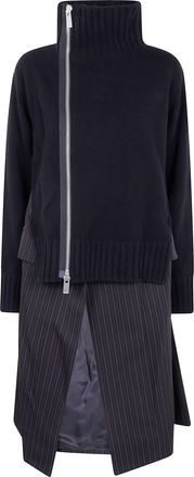 sacai Stripe Doeskin X Wool Knit Coat Dress