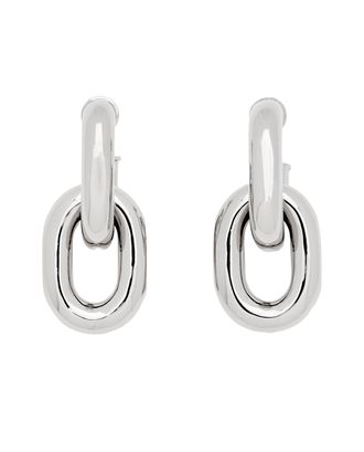 Paco Rabanne Double Hoop Drop Earrings with Polished Silver-Plated Finish