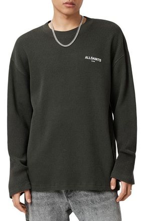 AllSaints Sect Waffle Knit Sweatshirt in Duffel Green at Nordstrom, Size Medium