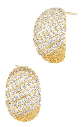 Savvy Cie Jewels GOLD PLATED OVER BRASS WHITE CZ WITH LINEAR PAVE EARRINGS