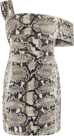 Roberto Cavalli Mini Jurk Met Python Print - Dames - Feestkleedjes - Bruin - S - Kleedjes