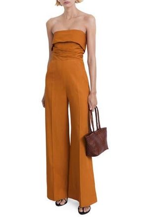 Mango Foldover Strapless Jumpsuit in Brown at Nordstrom Rack, Size X-Small