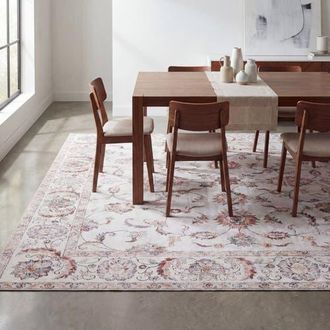 Jonathan Y Designs Arabella Vintage Floral Border Non-Slip Machine-Washable Dark Gray/Multi 4 ft. x 6 ft. Area Rug in Cream/terra at Nordstrom, Size 8X10 Ft
