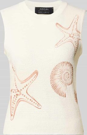 Marc Cain Stricktop mit Rundhalsausschnitt und Label-Detail in Offwhite, Gr&ouml;&szlig;e 34