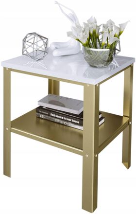 OEM Tavolo Avvitato Con Ripiano, Stile Loft Industriale, Per Soggiorno, 40x40x45 Cm, Oro + Bianco Lucido