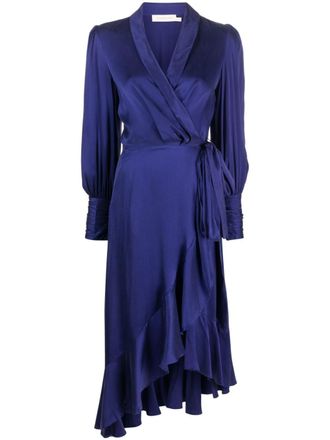 Zimmermann ruffled silk wrap midi dress - women - Silk - 1 - Blue