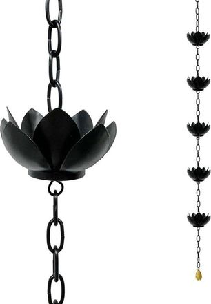 OEM Cadena De Lluvia Negra Galvanizada Con Forma De Loto, 120 Cm, Funcional, Para Exteriores, Con Drenaje Decorativo Para Jard&iacute;n, Terraza Y Fachada