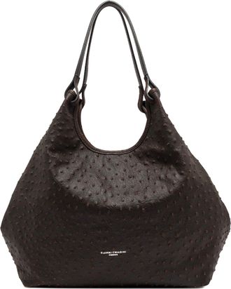 Gianni Chiarini Espresso Dua Ostrich Print Leather Tote Bag