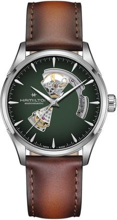 Hamilton Jazzmaster Open Heart Automatic Leather Strap Watch, 42mm in Green at Nordstrom