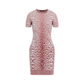 Roberto Cavalli Pink Animal Print Round Neck Mini Dress
