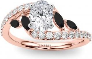 Allurez Swirl Design Lab Grown Diamond & Marquise Lab Black Lab Grown Diamond Engagement Ring 14K Rose Gold (0.63ct)