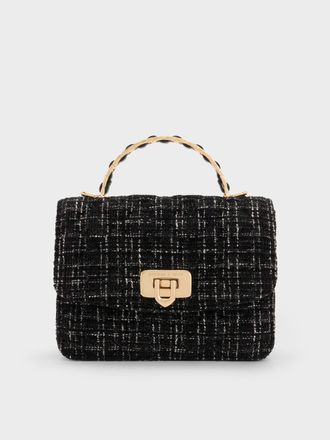 Charles & Keith Cressida Tweed Quilted Top Handle Bag